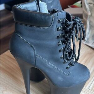 Black Pleaser stiletto Lace-Up Ankle Boots